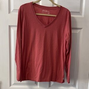 Eddie Bauer Coral V-Neck Long Sleeve Top